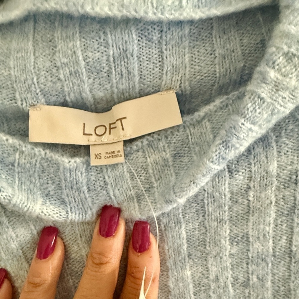 LOFT Soft Blue Cowl Neck Sweater - Extra small - Picture 6 of 8